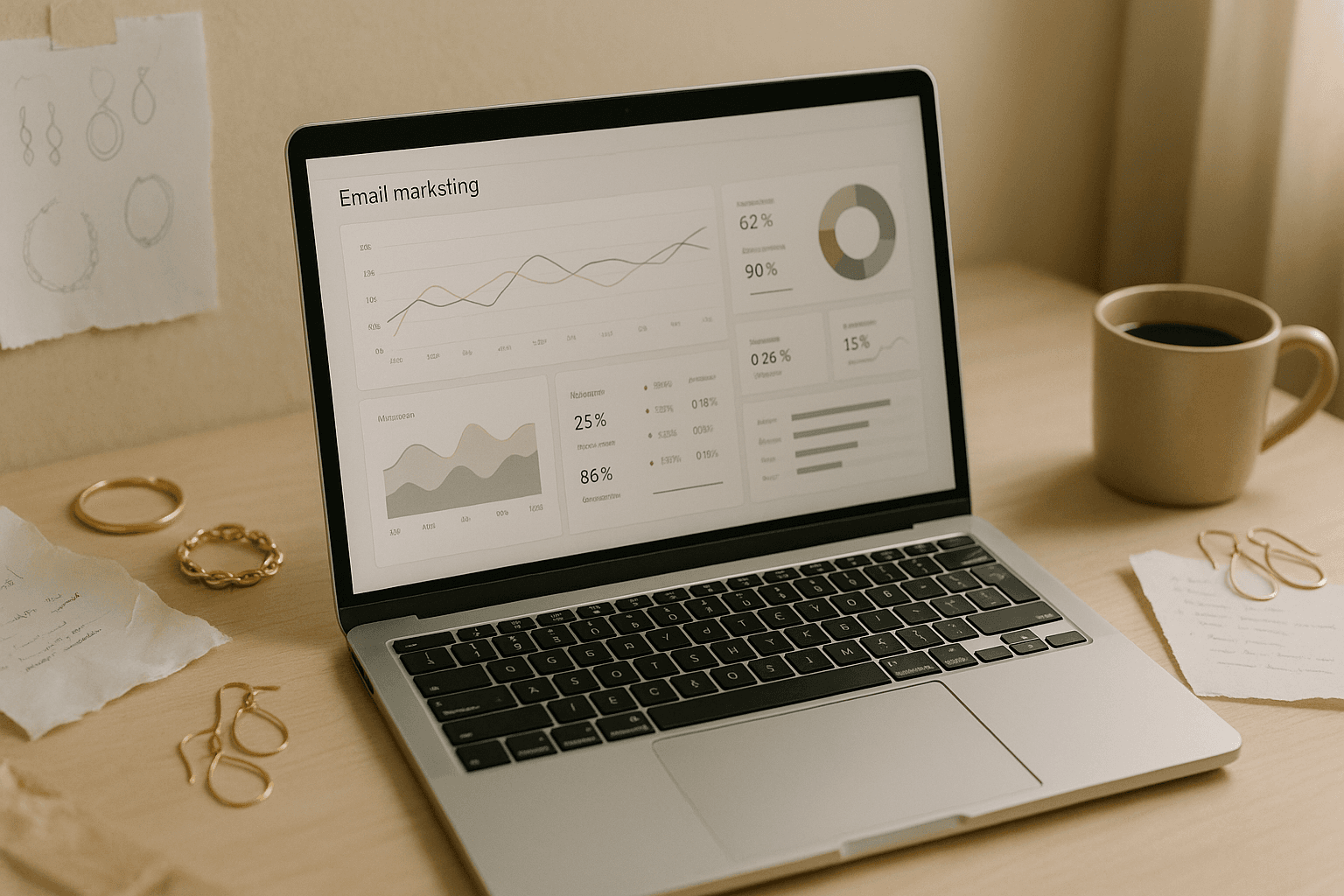 Email marketing dashboard and jewelry items