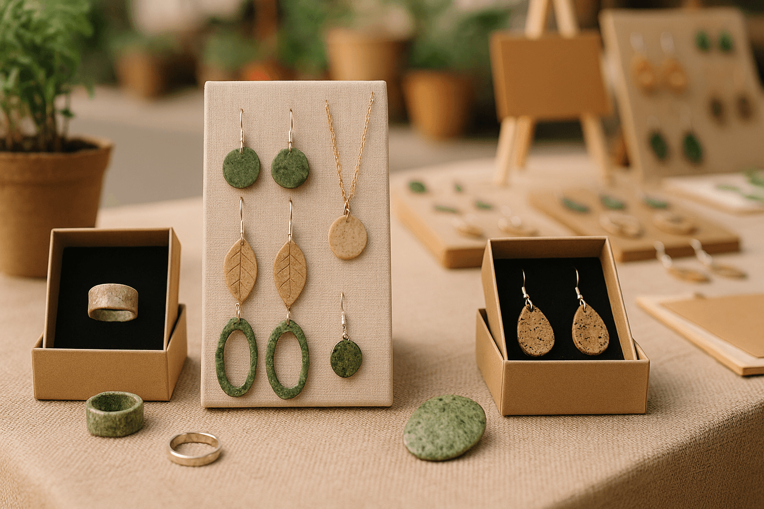 Eco-friendly jewelry display at a local market